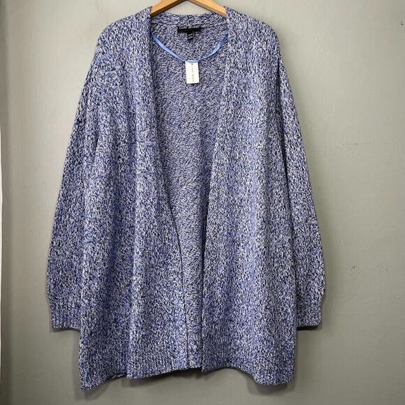 Lane Bryant Sweater Size 18 20 Blue Marled Longline Cardigan Coastal Preppy Chic - Picture 1 of 9
